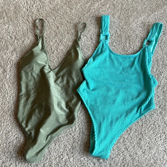 Aerie NWOT Sample Piece Bundle of Two Swimsuits Green Blue Small - Picture 1 of 3